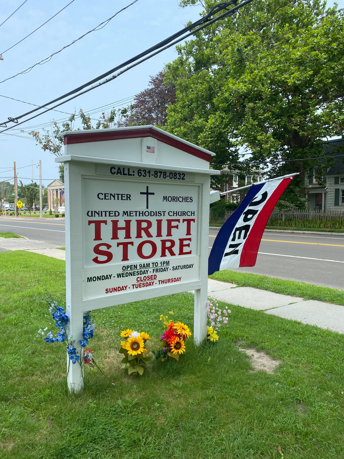 A sign for the United Methodist Church Thrift Store